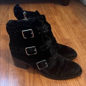 Lord & Taylor Black Velvet Buckle Booties